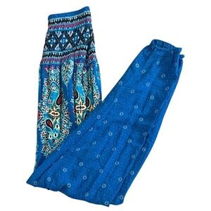 Lofbaz Boho Paisley Print Wide Leg‎ Pants Women's Size S Blue Viscose